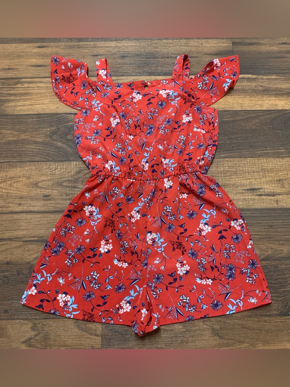 Lily Bleu Red floral romper Girls Size L 12